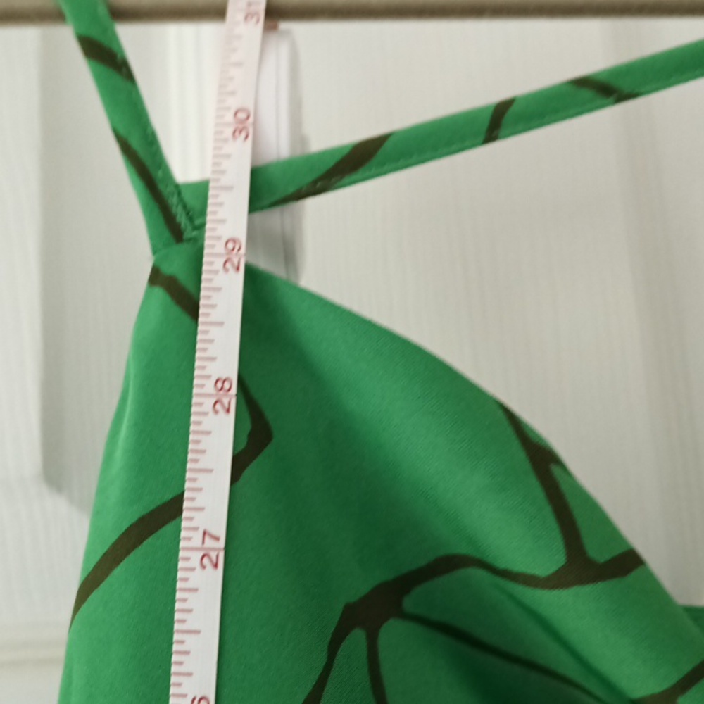 NWT MED Green Geometric SATIN Dress with Spaghetti Straps - Picture 8 of 8